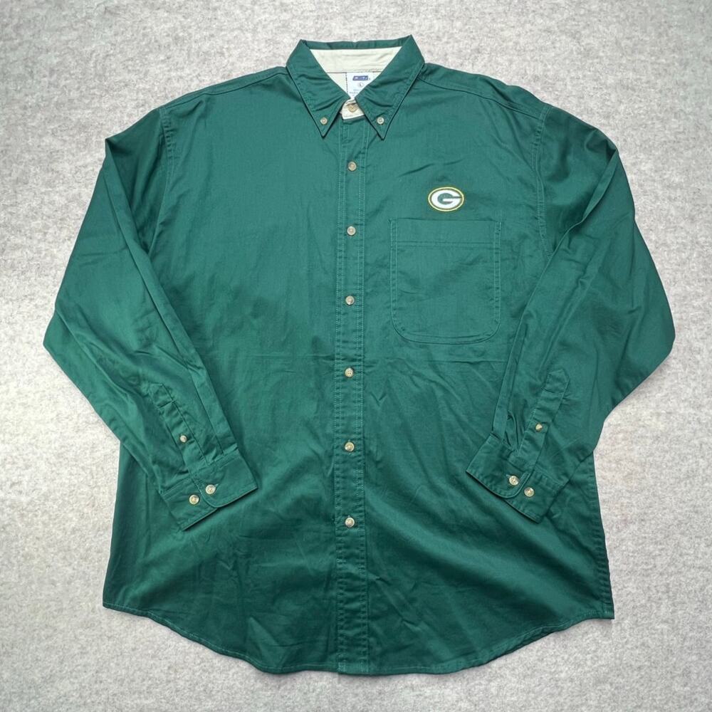 Green Bay Packers Men's Large Green Button‎ Down Shirt Embroidered Logo Casual